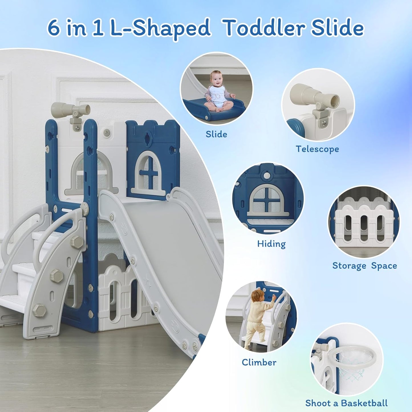 Toddler Slide, Kids Climber Slider for Indoor Outdoor Playground with Basketball 6 in 1™